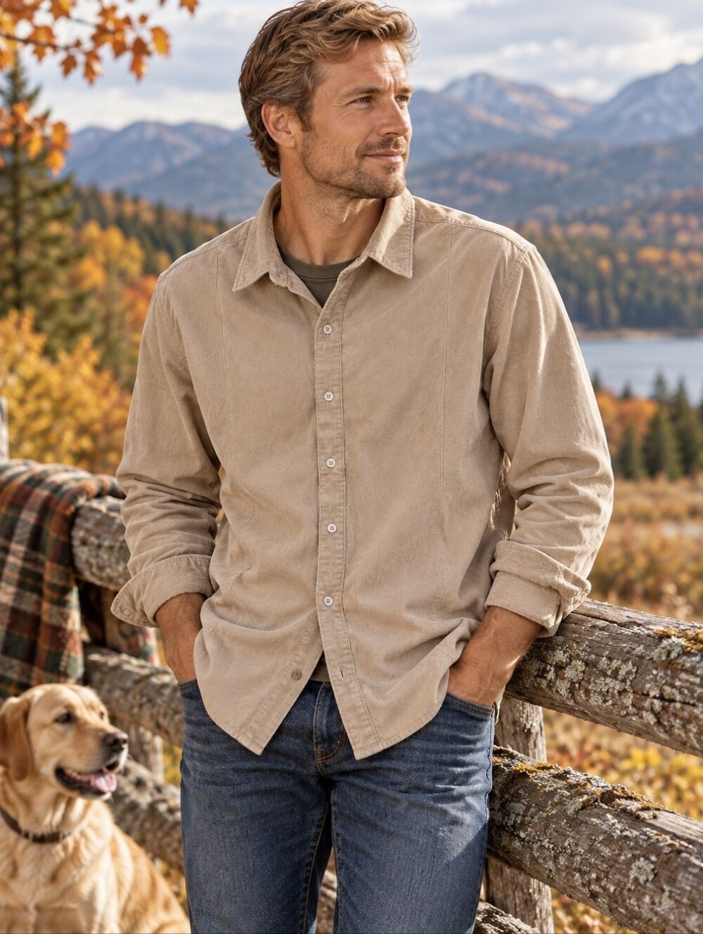 Perry Ellis Cotton Corduroy Casual Button-Down Shirt